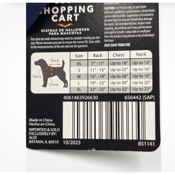 Aldi Size XS Dog Shopping Cart Costume “Pet Buggy “ New with Tags - Picture 4 of 15